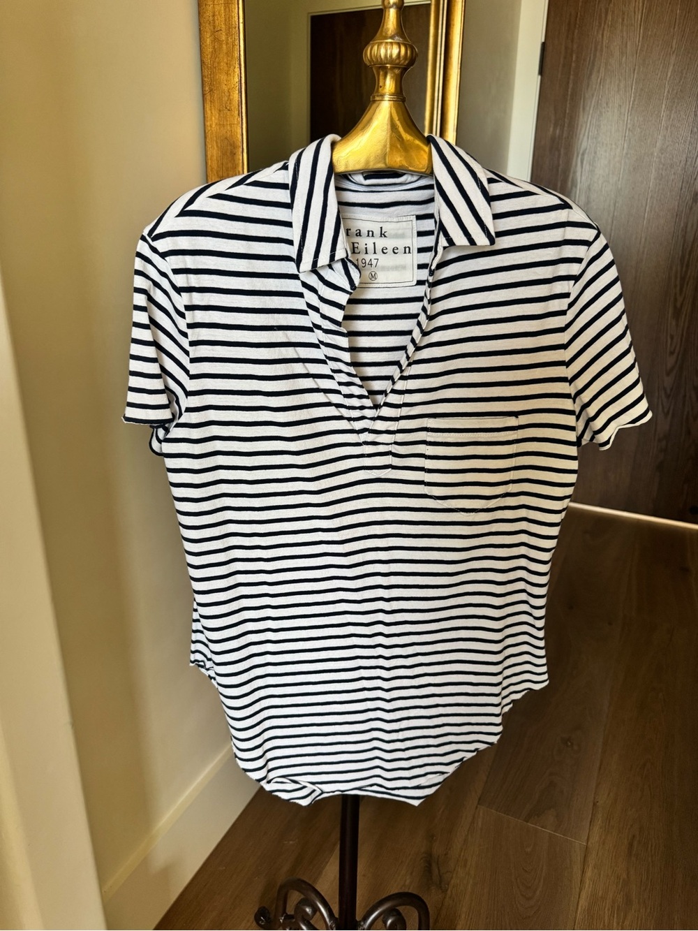 Frank & Eileen White and Navy Striped Collared Polo Shirt